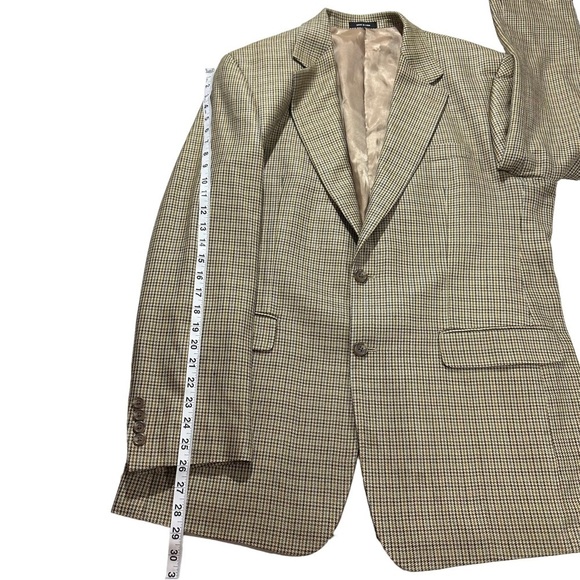 Ralph Lauren Chaps 100% Silk Tan Houndstooth Print Suit Jacket Sz 42L Blazer - Picture 12 of 14